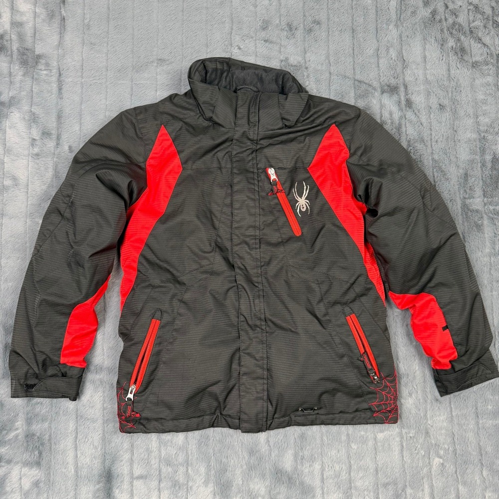 Spyder Kids Black Red Ski Jacket Technical Winter Coat Embroidered Web Logo‎ M